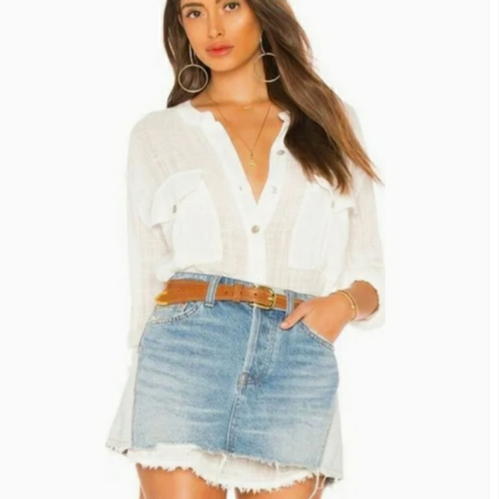 Free People 29 Patchwork Jean Button Up Skirt Lig… - image 2